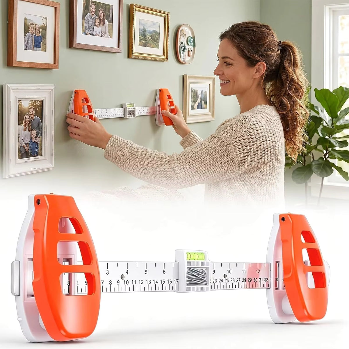 Picture Hanging Tool with Level, Level Ruler Precision Wall Mount Guide for Wall Decor Alignment, Photo Frame Level Ruler