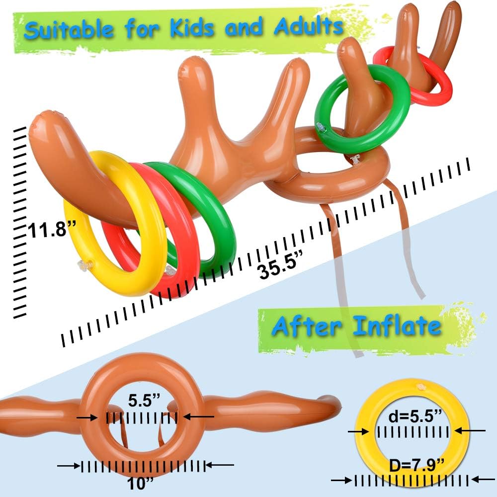 Christmas Games for Family Party, Inflatable Reindeer Antler Ring Toss Game Great Christmas Games for Adults and Kids