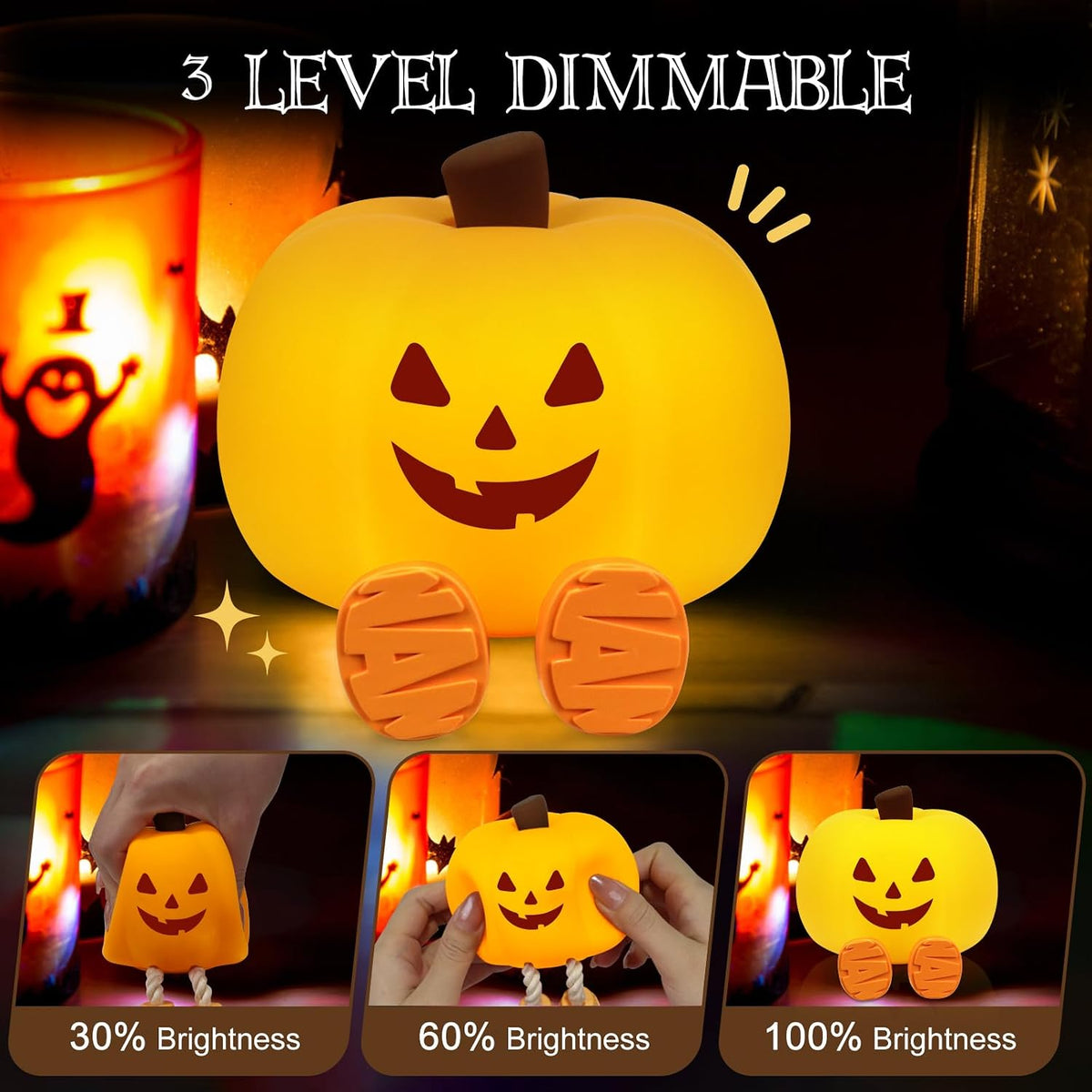 Pumpkin Night Light for Kids Cute Jack O Lantern Halloween Decor Nightlight for Baby