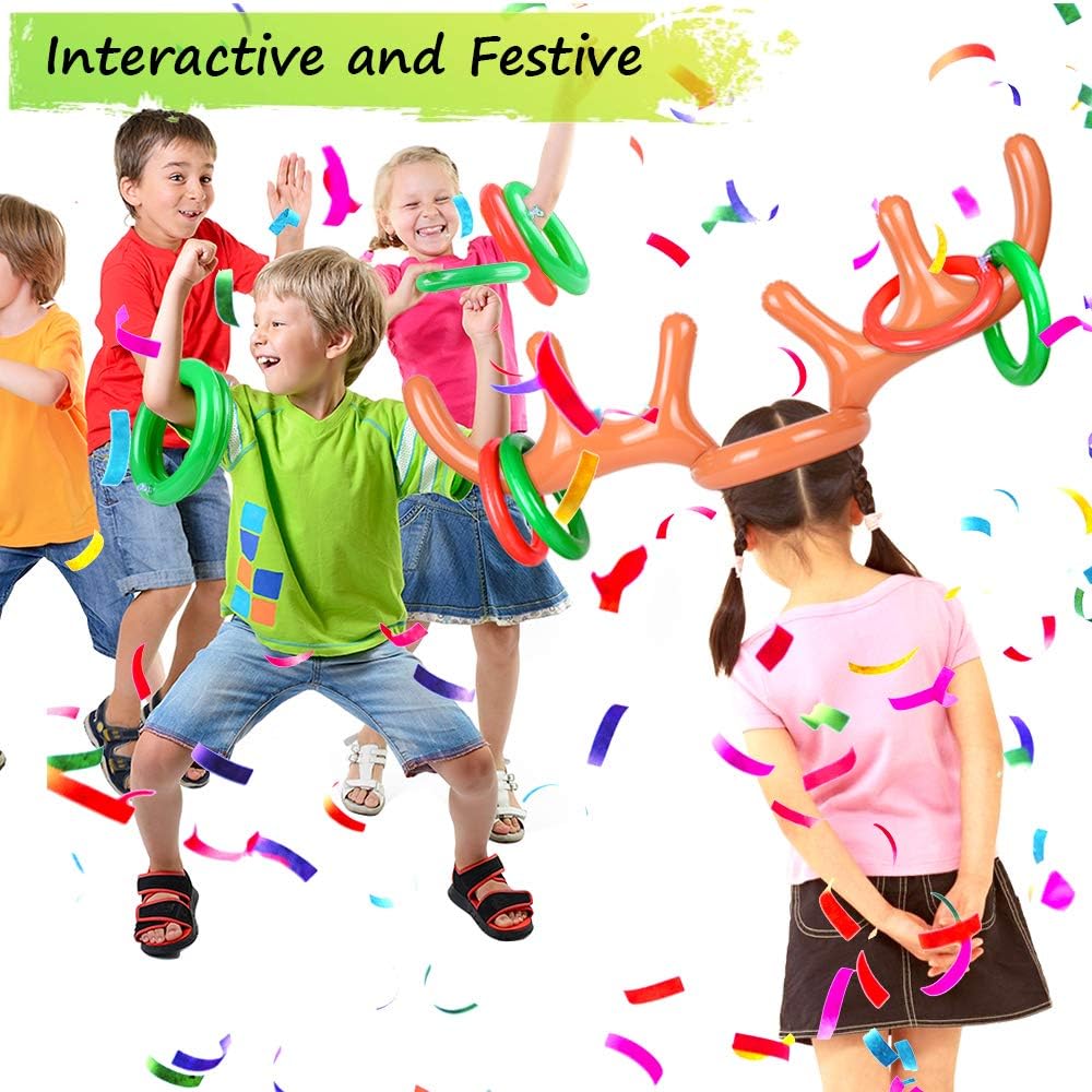 Christmas Games for Family Party, Inflatable Reindeer Antler Ring Toss Game Great Christmas Games for Adults and Kids