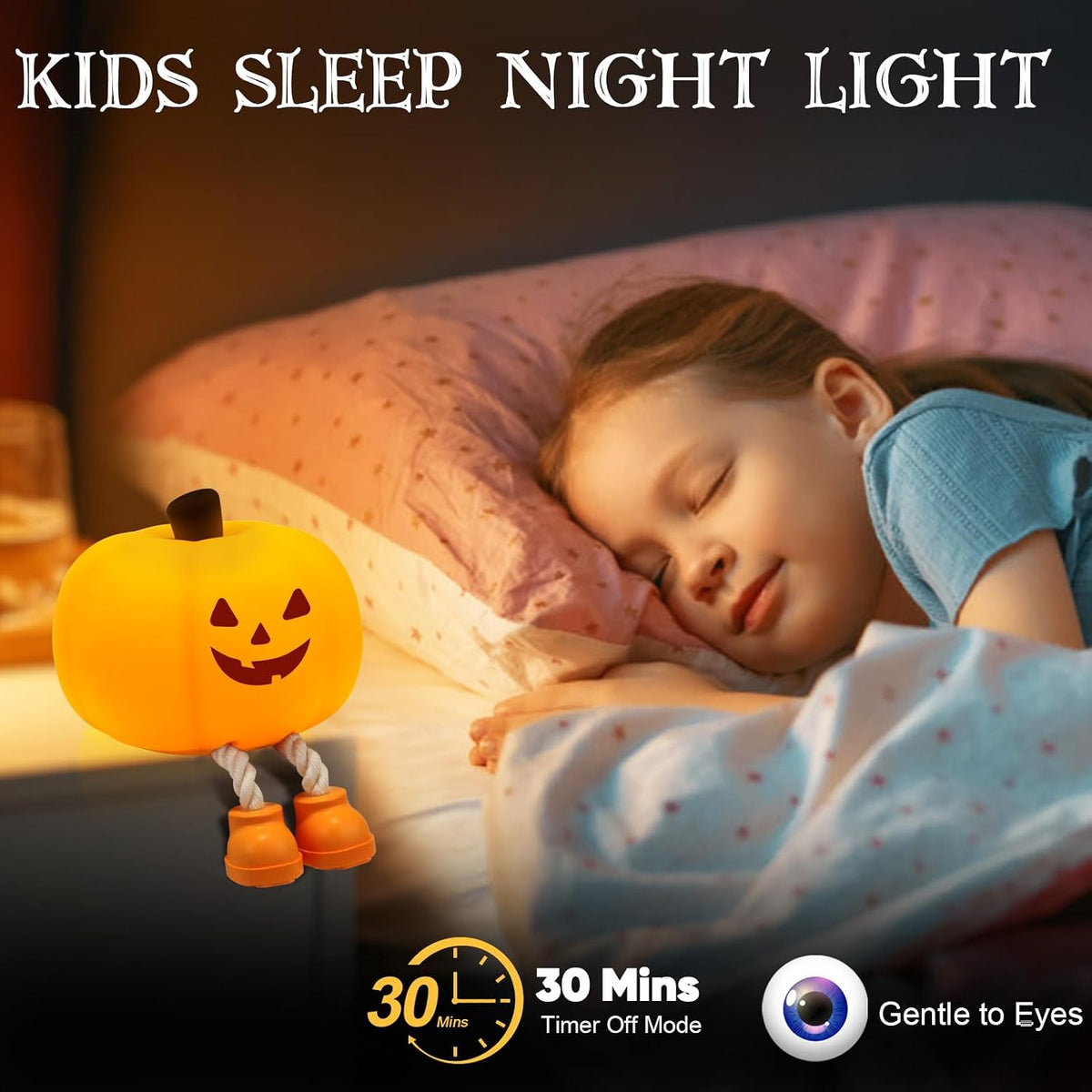 Pumpkin Night Light for Kids Cute Jack O Lantern Halloween Decor Nightlight for Baby