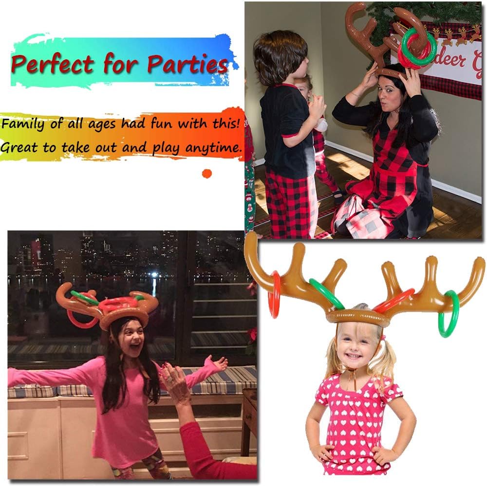 Christmas Games for Family Party, Inflatable Reindeer Antler Ring Toss Game Great Christmas Games for Adults and Kids