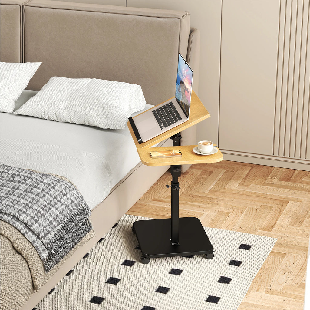 Adjustable Height C-Shaped TV Tray Table - Heavy Duty Side Table with 360° Swivel Heavy Metal Base, Portable Snack Tray for Couch Eating, Mobile Living Room Furniture for Small Spaces