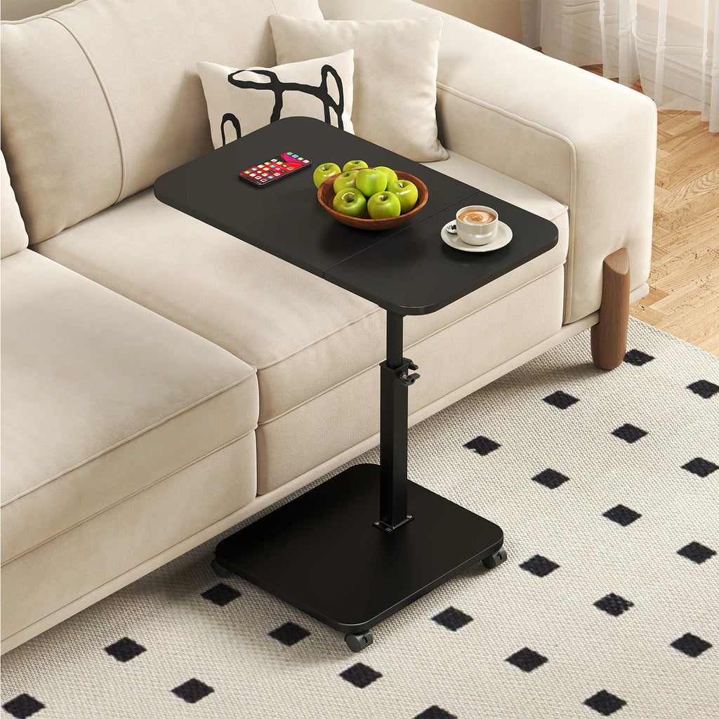 Adjustable Height C-Shaped TV Tray Table - Heavy Duty Side Table with 360° Swivel Heavy Metal Base, Portable Snack Tray for Couch Eating, Mobile Living Room Furniture for Small Spaces