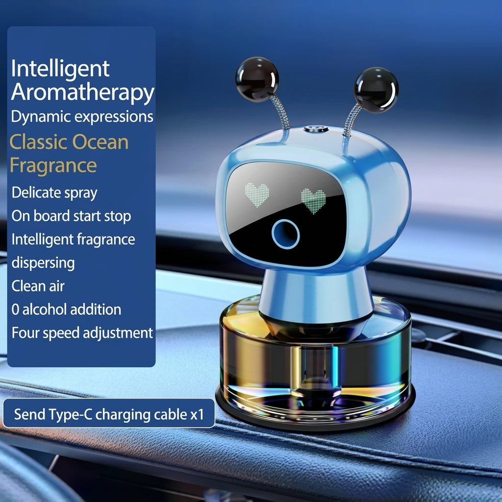 Smart Car Air Freshener AI Rechargeable Car Aroma Diffuser Smart eyes 4 Levels of Adjustable Intelligent Car Diffuser Gift