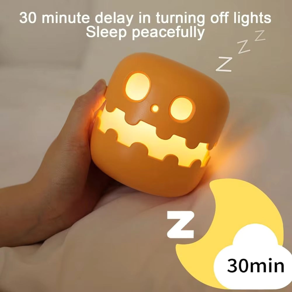 Creative Halloween Pumpkins Lamp Auto-off Timer Push Type Mini Pumpkin LED Lantern Warm Light Ornament Pumpkin Night Light Desk 2 sold