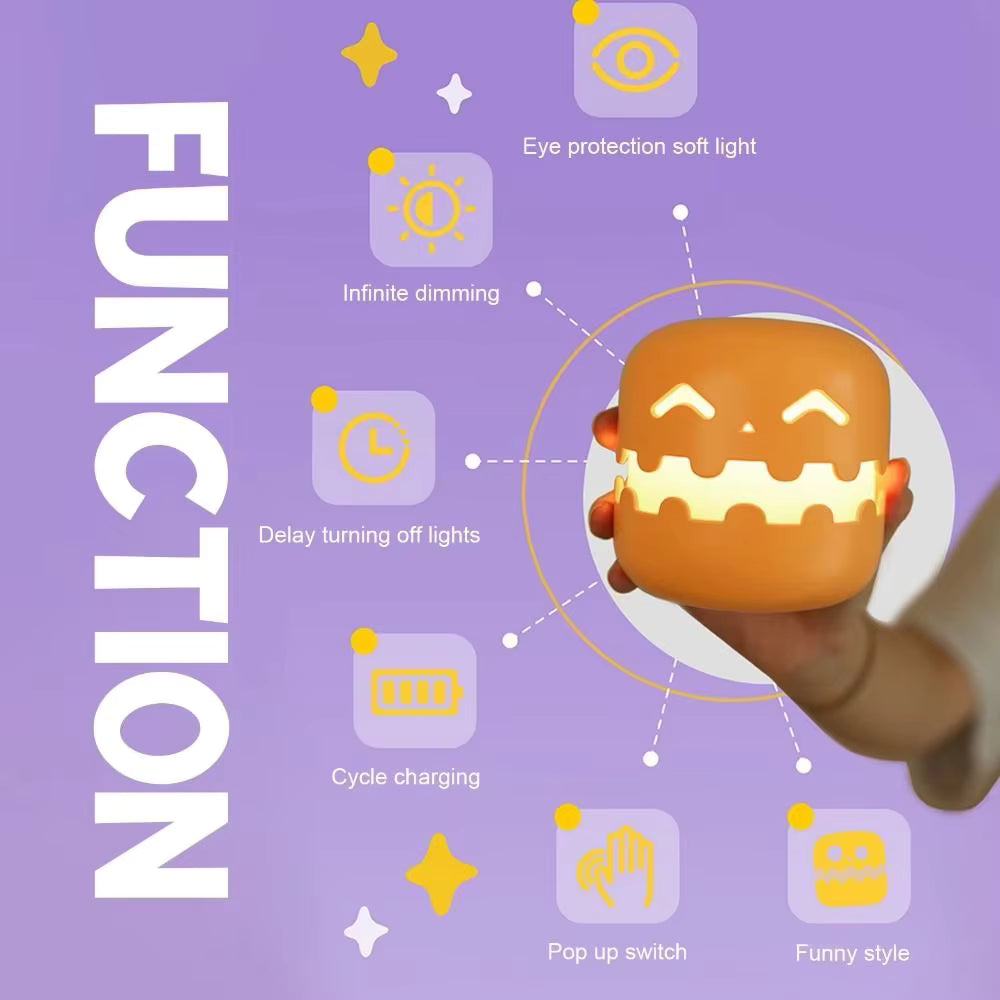 Creative Halloween Pumpkins Lamp Auto-off Timer Push Type Mini Pumpkin LED Lantern Warm Light Ornament Pumpkin Night Light Desk 2 sold