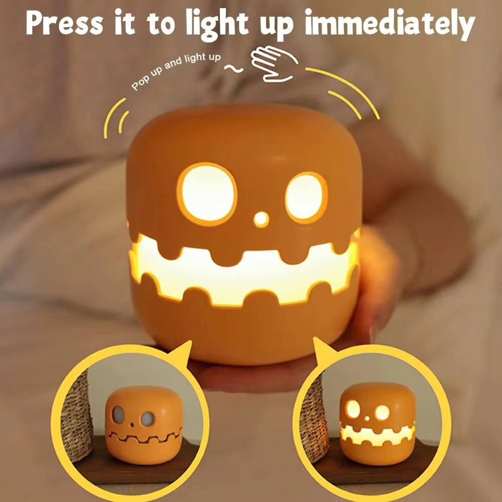 Creative Halloween Pumpkins Lamp Auto-off Timer Push Type Mini Pumpkin LED Lantern Warm Light Ornament Pumpkin Night Light Desk 2 sold