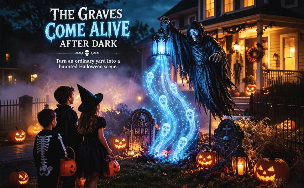 Halloween Solar Garden Stake Light, Soul Harvester Ghost Light, Blue LED Outdoor Yard Decor, Spooky Halloween Lawn Light, Solar Powered Garden Stake