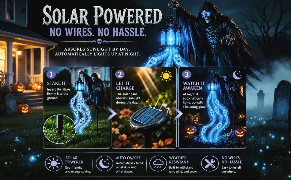 Halloween Solar Garden Stake Light, Soul Harvester Ghost Light, Blue LED Outdoor Yard Decor, Spooky Halloween Lawn Light, Solar Powered Garden Stake