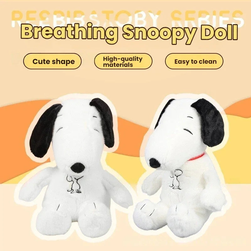 2026 New Breathing Soothing Snoopy white dog Plush Doll Sleeping Companion Music and Light Doll Sensory Stuffed Toy Kids Gifts