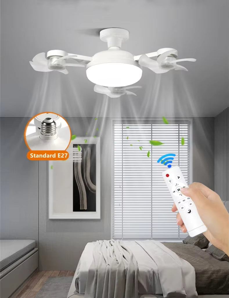 Contemporary Screw-In Ceiling Fan Light with Remote Control, Foldable 4-Blade E26 Medium Base, Quiet Cooling Ceiling Fan with Built-In Lighting, Easy Installation for Everyday Bedroom, Kitchen Use