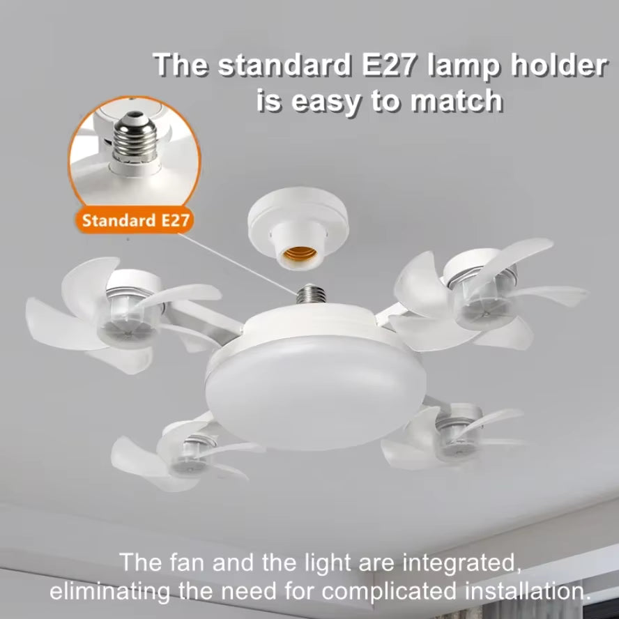 Contemporary Screw-In Ceiling Fan Light with Remote Control, Foldable 4-Blade E26 Medium Base, Quiet Cooling Ceiling Fan with Built-In Lighting, Easy Installation for Everyday Bedroom, Kitchen Use