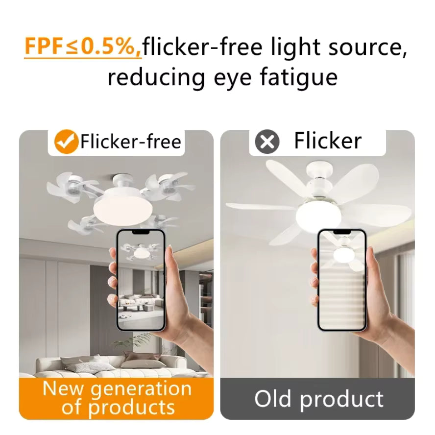 Contemporary Screw-In Ceiling Fan Light with Remote Control, Foldable 4-Blade E26 Medium Base, Quiet Cooling Ceiling Fan with Built-In Lighting, Easy Installation for Everyday Bedroom, Kitchen Use