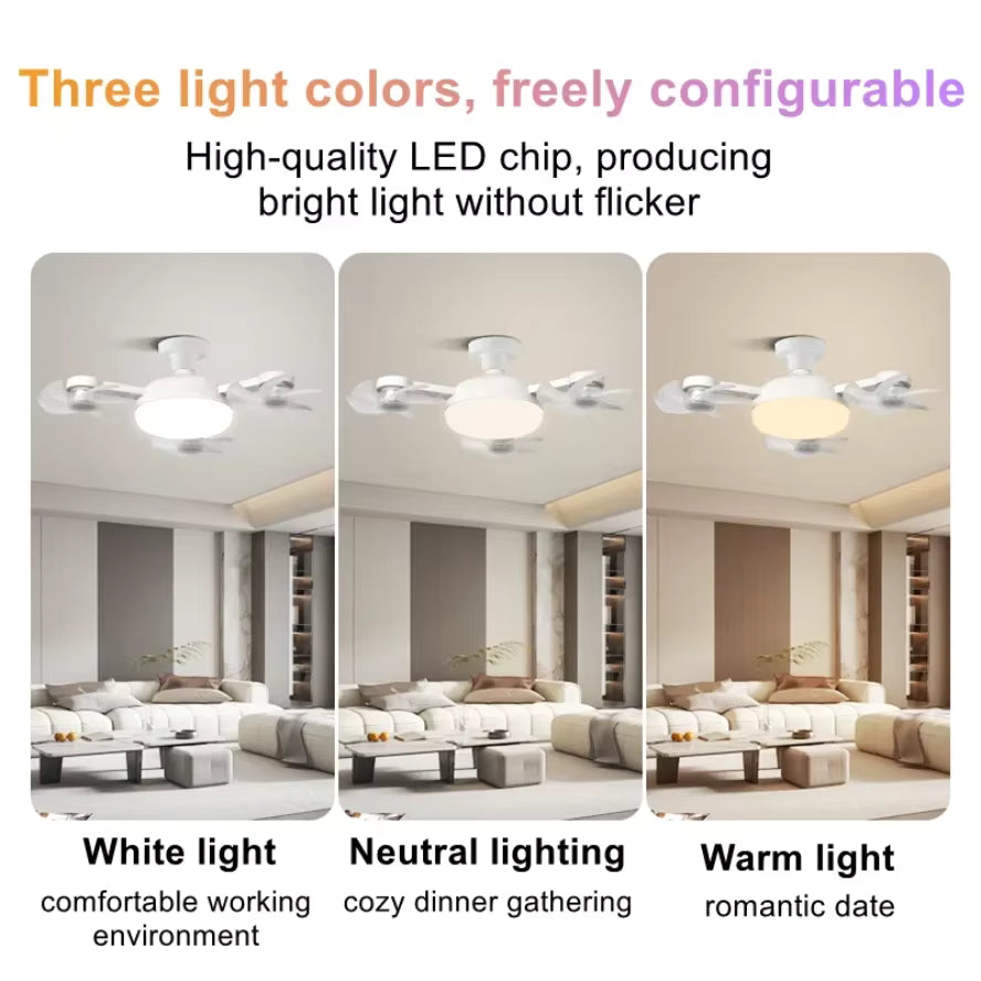 Contemporary Screw-In Ceiling Fan Light with Remote Control, Foldable 4-Blade E26 Medium Base, Quiet Cooling Ceiling Fan with Built-In Lighting, Easy Installation for Everyday Bedroom, Kitchen Use