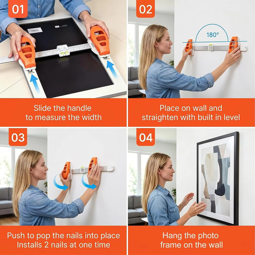 Picture Hanging Tool with Level, Level Ruler Precision Wall Mount Guide for Wall Decor Alignment, Photo Frame Level Ruler