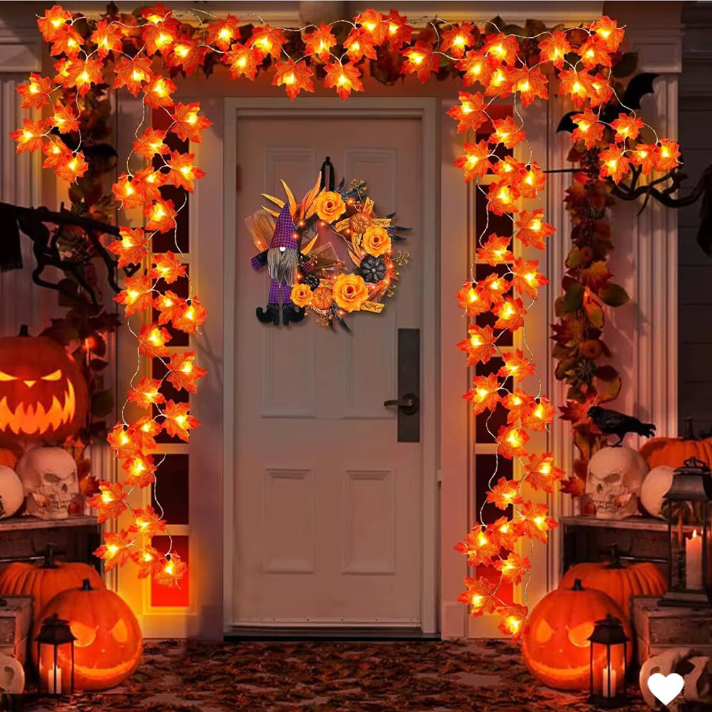 2/3/6M Christmas Decoration Artificial Maple Leaf Leaves LED Light String Lantern Garland Home Party DIY Deco Halloween New Yea